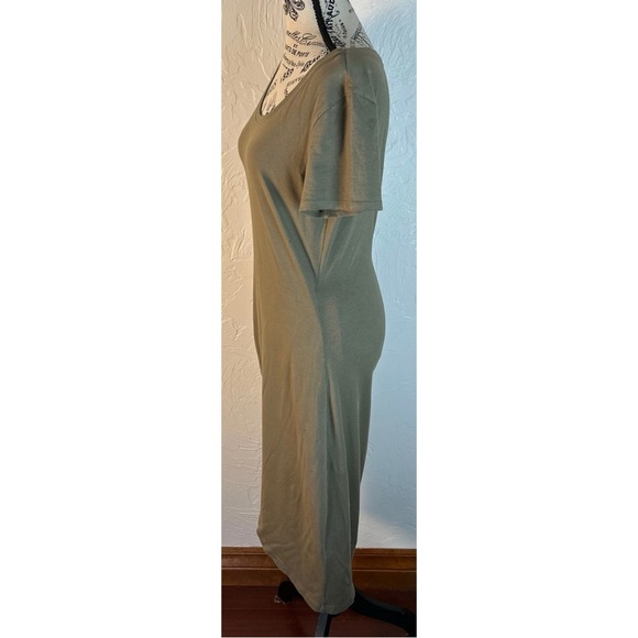 Michael Stars Olive Green Crewneck Fitted Cinched Short Sleeve Dress, Medium - Picture 3 of 9